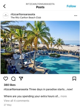 Ritz Carlton Sarasota’sofficial profile.